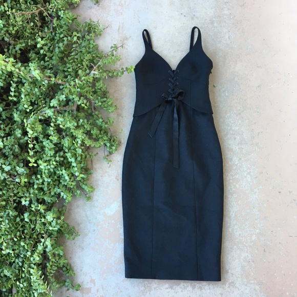 cinq a sept Dresses & Skirts - Cinq a Sept Demia Lace-Up Corset Black Midi Dress